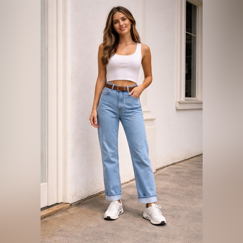 Abrand‎ Light Blue Straight Leg High-Rise Jeans